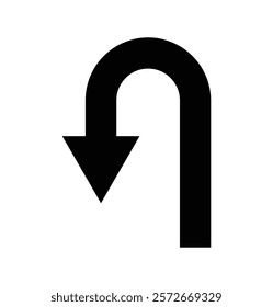 Simple black U turn arrow sign symbol. Abstract U turn arrow illustration.