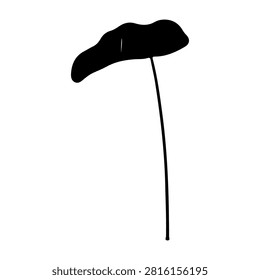 Simple black umbrella icon with curved handle on a white background, emphasizing minimalistic design and basic shape recognition.
