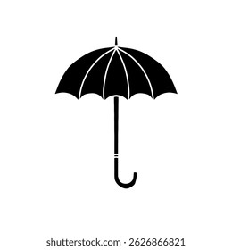 Simple black umbrella icon on a white background. Minimalist umbrella design, perfect for weather apps or rainy day themes. Minimalist Umbrella Shape