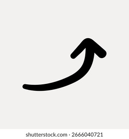 Flecha ascendente negra simple sobre un fondo claro. La flecha se curva suavemente hacia arriba. Perfecto para indicar crecimiento, progreso o dirección. Símbolo de flecha hacia arriba. Vector de elemento de diseño.
