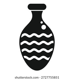 Jarrón negro simple con rayas Horizontales onduladas y burbujas de aire, mostrando un diseño minimalista