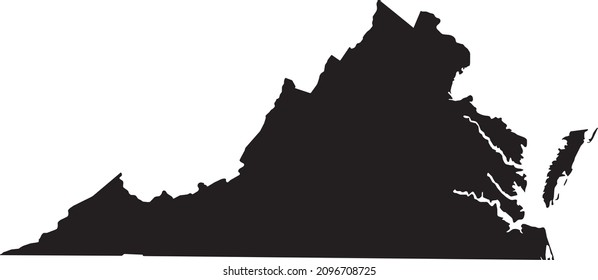 Simple black vector administrative map of the Federal State of Virginia, USA