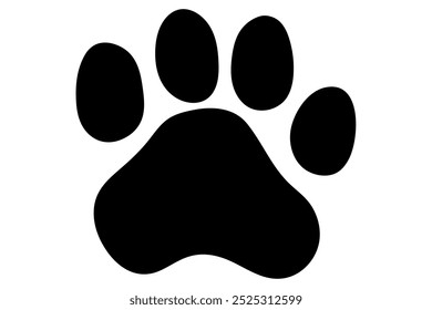 Silueta negra simple de la impresión de la pata del gato del Vector en un fondo blanco, diseño minimalista de la huella animal para los diversos usos