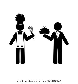 Simple black vector chef and waiter figures isolated