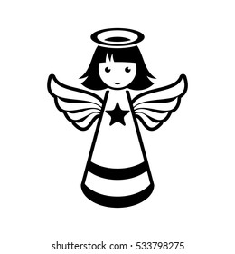 Simple black vector christmas angel icon