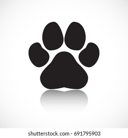 Simple black vector dogs paw with reflection isolated on white background