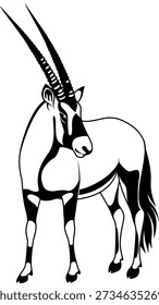 
Desenho vetorial preto simples de um antílope de órix africano.