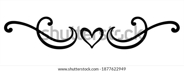 Simple black vector element with thin floral lines.\
Heart and swirl for decoration of festive products, web, menus,\
labels. Ornament for Valentine\'s day, birthday, mother\'s day, the 8\
March