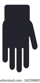 Simple black vector graphic of a hand with sleeve showing four fingers on white background, ideal for communication, accessibility, and assistance concepts