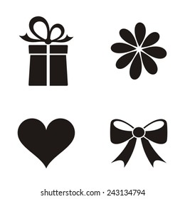 Simple black vector happy valentine icons isolated