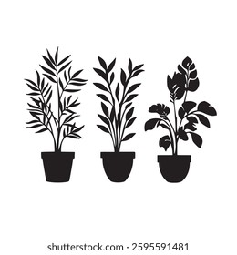 Simple black vector house plants silhouette
