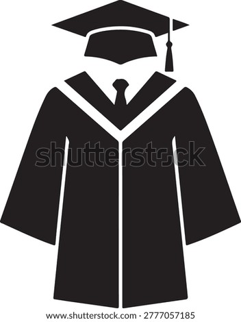 Simple black vector icon of academic graduation attire featuring gown and cap for educational and ceremonial use.