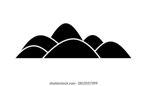A simple black vector icon depicting a range of rounded hills or mountains against a plain background