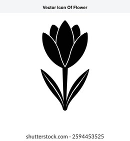 Simple Black Vector Icon Graphic of a Flower Blossom with Leaves