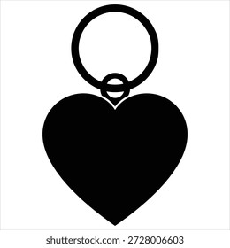 Un simple ícono de Vector negro de un colgante de llavero en forma de corazón unido a un anillo.