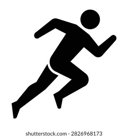 Simple black vector icon of a person running forward. Ideal for sports, fitness, health, marathon, and athletic activity concepts. High contrast design.