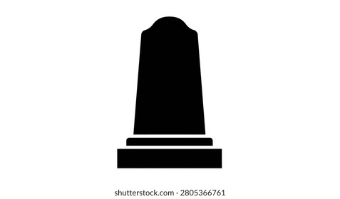 A simple black vector icon representing a traditional tombstone standing on a rectangular base isolated on a white background
