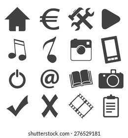 Simple black vector icon set, variant 1, isolated on white