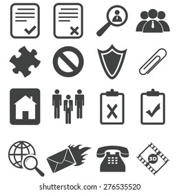 Simple black vector icon set, variant 14, isolated on white