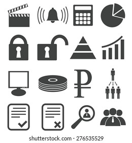Simple black vector icon set, variant 10, isolated on white