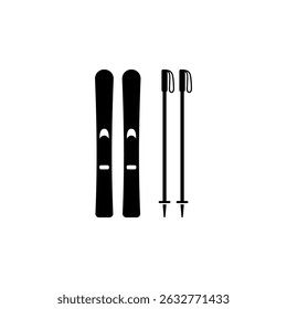 Simple black vector icon of skis and poles, representing skiing and winter sports