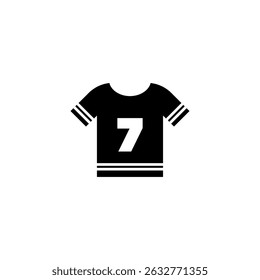 Simple black vector icon of a sports jersey with number 7, representing team uniforms