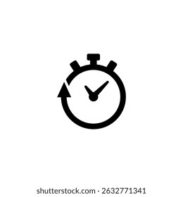 Simple black vector icon of a stopwatch with arrow, representing time measurement and speed