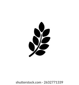 Simple black vector icon of a stylized wheat spikelet icon, representing nature and environmental themes