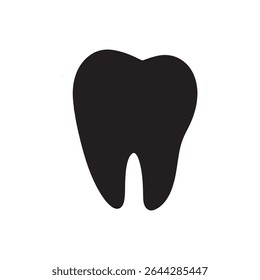 Simple black vector icon of a tooth, representing dental care and oral hygiene. on white background