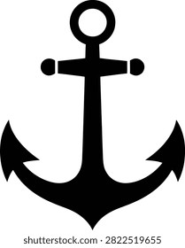 Simple black vector icon of a traditional anchor with circular ring and crossbar