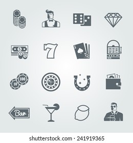 Simple black vector  icons set for web and mobile apps. Quality design illustrations, elements and concept. Gambling icons, casino icons, money icons, poker icons.