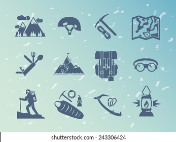 Simple black  vector icons set . Quality design illustrations, elements and concept. Climbing icons. Set #2
