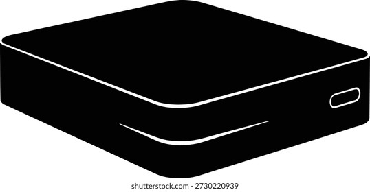 Simple black vector illustration of an external hard drive, representing data storage and backup.