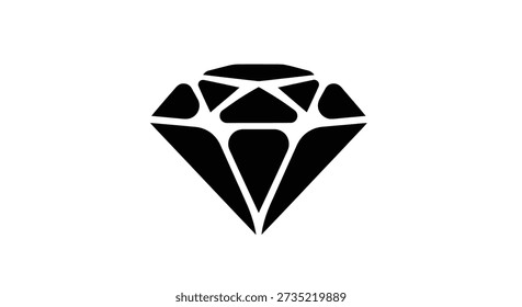 A simple black vector illustration of a faceted diamond shape. The graphic is isolated on a white background and depicts a clear, geometric representation of a gemstone. Editable vector format.