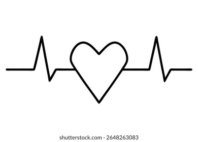 A simple black vector illustration of a heart shape with a heartbeat line on a white background The style is minimalist and the image evokes a sense of health and well-being