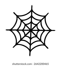 Simple black vector illustration of a symmetrical spider web. Clean and minimal Halloween graphic ideal for stickers, prints, decorations, kids crafts, and spooky seasonal design projects.