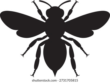 Simple black vector illustration of a wasp insect on a white background showcasing its distinct body shape and features.