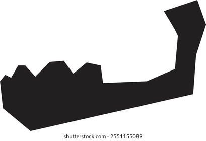 Simple black vector map silhouette of ajman, the smallest emirate of the united arab emirates, showing its distinctive shape with a jagged coastline and a prominent peninsula