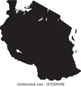 Simple black vector map of the United Republic of Tanzania