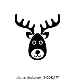 Simple Black Vector Reindeer Face Christmas Icon