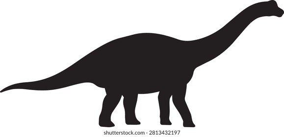 Simple black vector silhouette of a Brachiosaurus dinosaur. Clean graphic for educational or prehistoric themes. Ideal for children's book illustration.