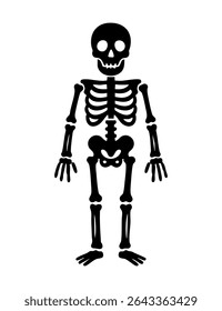 Simple black vector silhouette of a human skeleton. Ideal for Halloween, educational materials, medical designs, or a minimalist, spooky graphic element.