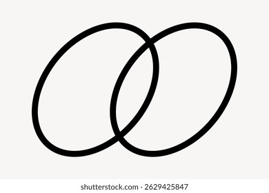 Simple black Venn diagram with two overlapping circles on a white background. The circles intersect, forming a Venn diagram, symbolizing connection and overlap. Geometric shape vector.