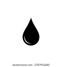 A simple black water drop icon with a glossy reflection, isolated on a white background.