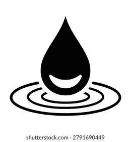 Simple black water drop icon with ripples on a clean white background representing liquid