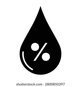 Simple black water drop icon with white percent sign on clean white background