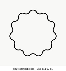 Simple black wavy circle outline on a white background. Minimalist design with wavy circle shape. Clean, modern wavy circle for creative projects. Vector isolated on white.