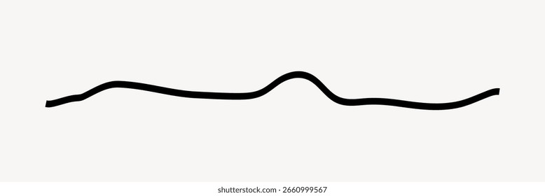 Simple black wavy line on a white background. Wavy line curves gently. Minimalist design with a wavy line. Artistic wavy line illustration. Doodle illustration vector.