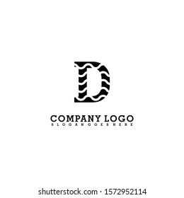 simple black wavy textured D logo letter design concept