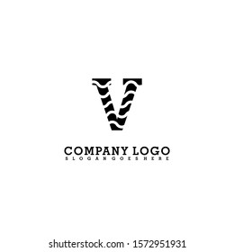 simple black wavy textured V logo letter design concept